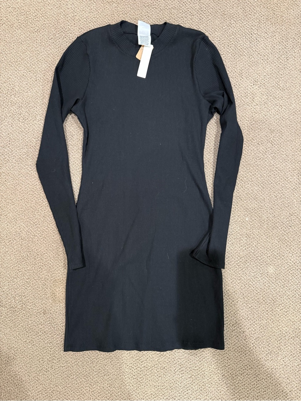 PINK Victoria's Secret Black Ribbed Long Sleeve Bodycon Dress